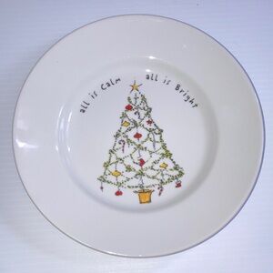 POTTERY BARN Holiday Cheer All is Calm All is Bright Christmas Tree Plate 8 inch